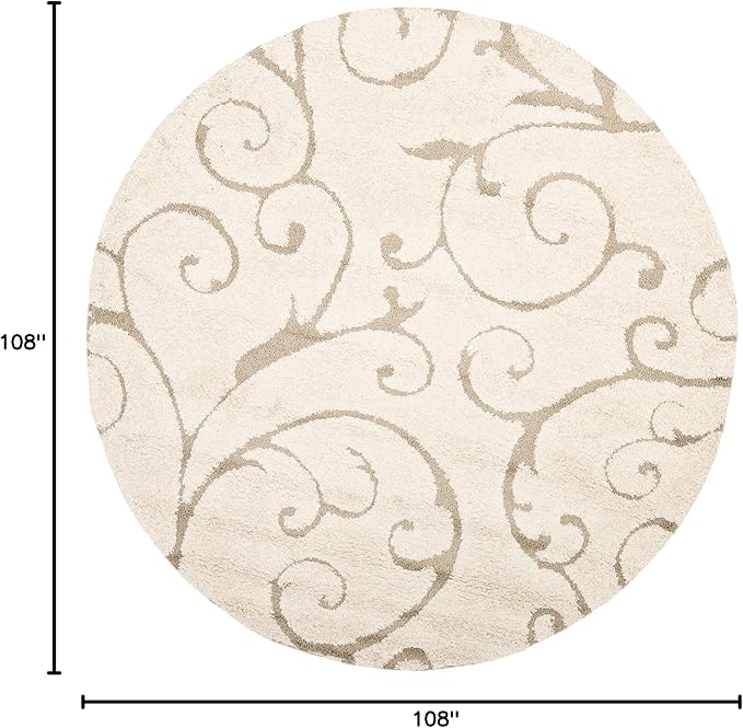 SAFAVIEH Florida Shag Collection Area Rug - 9' Round, Cream & Beige, Scroll Design, Non-Shedding & Easy to Clean, High-Low Plush Pile, Ideal for Living Room, Bedroom, Dining Space (SG455-1113)