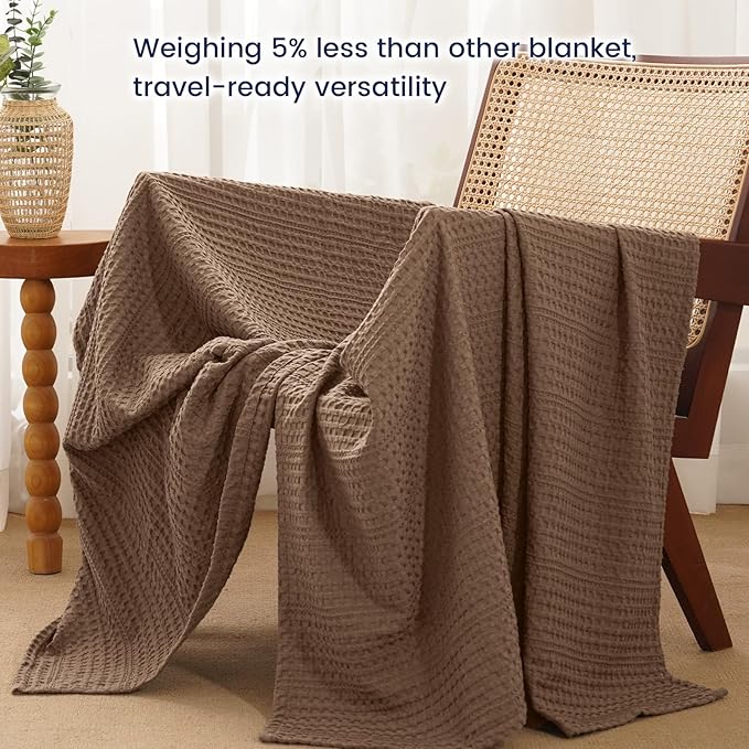 PHF Lightweight Waffle Weave Throw Blanket 50"x 60", Soft Woven Summer Blanket for Hot Sleepers - Aesthetic Home Decor for Couch Bed Sofa, Pet Friendly, Cocoa Brown