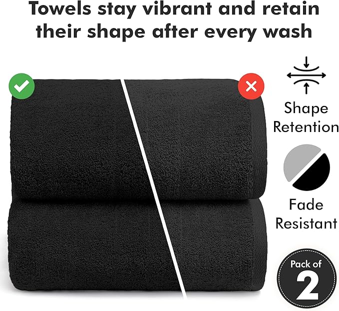 Bath Sheets – Extra Large Bathroom Sheet Set – Pack of 2 Jumbo Towels Black (71x35in) – 100% Cotton Soft Quick Dry Large Bath Towels for Adults Hotel Spa Bathroom Use
