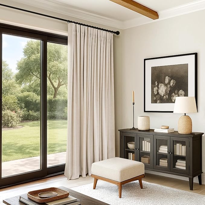 INOVADAY 100% Blackout Curtains for Bedroom, Black Out Curtains 90 Inch Long, Clip Rings Linen Blackout Drapes, Thermal Insulated Room Darkening for Living Room, 1 Panel - Oatmeal,W102xL90