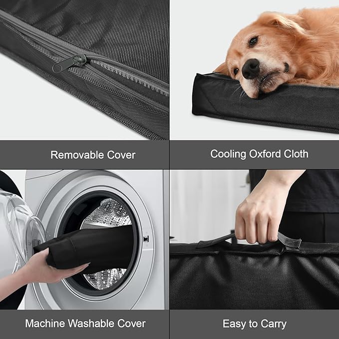 Outdoor Dog Bed for Small Dogs & Cats, Waterproof Dog Crate Mat Orthopedic Egg Crate Foam with Washable Removable Oxford Cover, Black