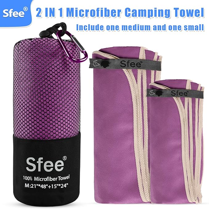 2 Pack Microfiber Travel Towel, Quick Dry & Super Absorbent, Lightweight, Rectangular Bath Towel, Modern Purple Sports Towel for Gym, Hiking, Pool, Backpacking, Bath, Yoga