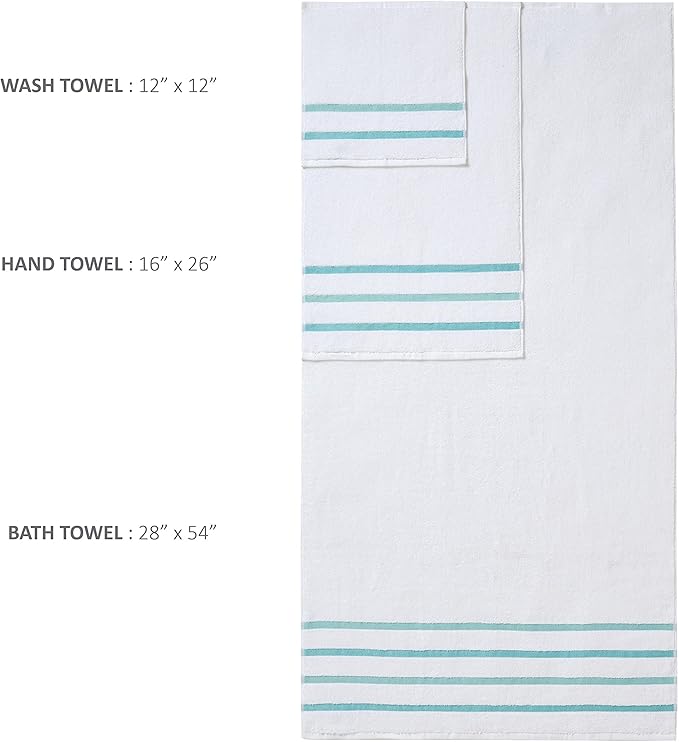 Comfort Spaces Cotton 8 Piece Bath Towel Set Striped Ultra Soft Hotel Quality Quick Dry Absorbent Bathroom Shower Hand Face Washcloths, Multi-Sizes, Zero Twist Aqua 8 Piece