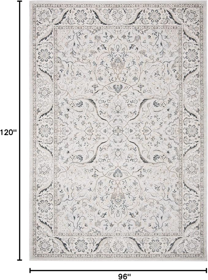 SAFAVIEH Area Rug 8x10 - Isabella Collection - Large - Light Grey & Cream, Oriental Design, Non-Shedding & Easy Cleaning, Ideal for Living Room, Bedroom, Office, Dining Space (ISA912F)