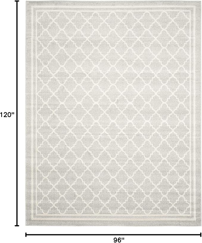 SAFAVIEH Amherst Collection Area Rug - 8' x 10', Light Grey & Beige, Moroccan Trellis Design, Non-Shedding & Easy Care, Ideal for High Traffic Areas in Living Room, Bedroom (AMT422B)