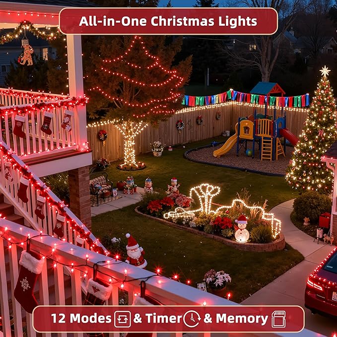 240ft Outdoor Christmas Lights, 750 LED Super Long String Lights 12 Modes & Timer Memory, Dimmable Outsite Waterproof Light Strings for Xmas Tree Garden Wedding Party Holiday Decorations Red