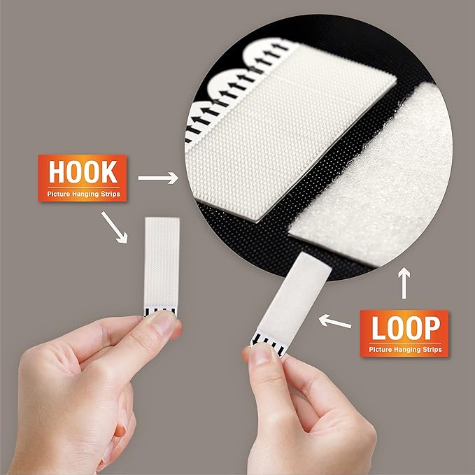 28-Pairs(56 Strips) Large Narrow Picture Hanging Strips, Removable Hook and Loop Tape Damage Free, Waterproof Adhesive Strips for Frame Hanging, Heavy Duty