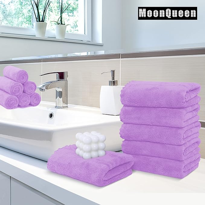 6 Pack Premium Hand Towels - Quick Drying - Microfiber Coral Velvet Highly Absorbent Towels - Multipurpose Use as Hotel, Bathroom, Shower, Spa, Hand Towel 16 x 28 inches (Purple)