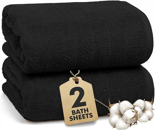 Bath Sheets – Extra Large Bathroom Sheet Set – Pack of 2 Jumbo Towels Black (71x35in) – 100% Cotton Soft Quick Dry Large Bath Towels for Adults Hotel Spa Bathroom Use