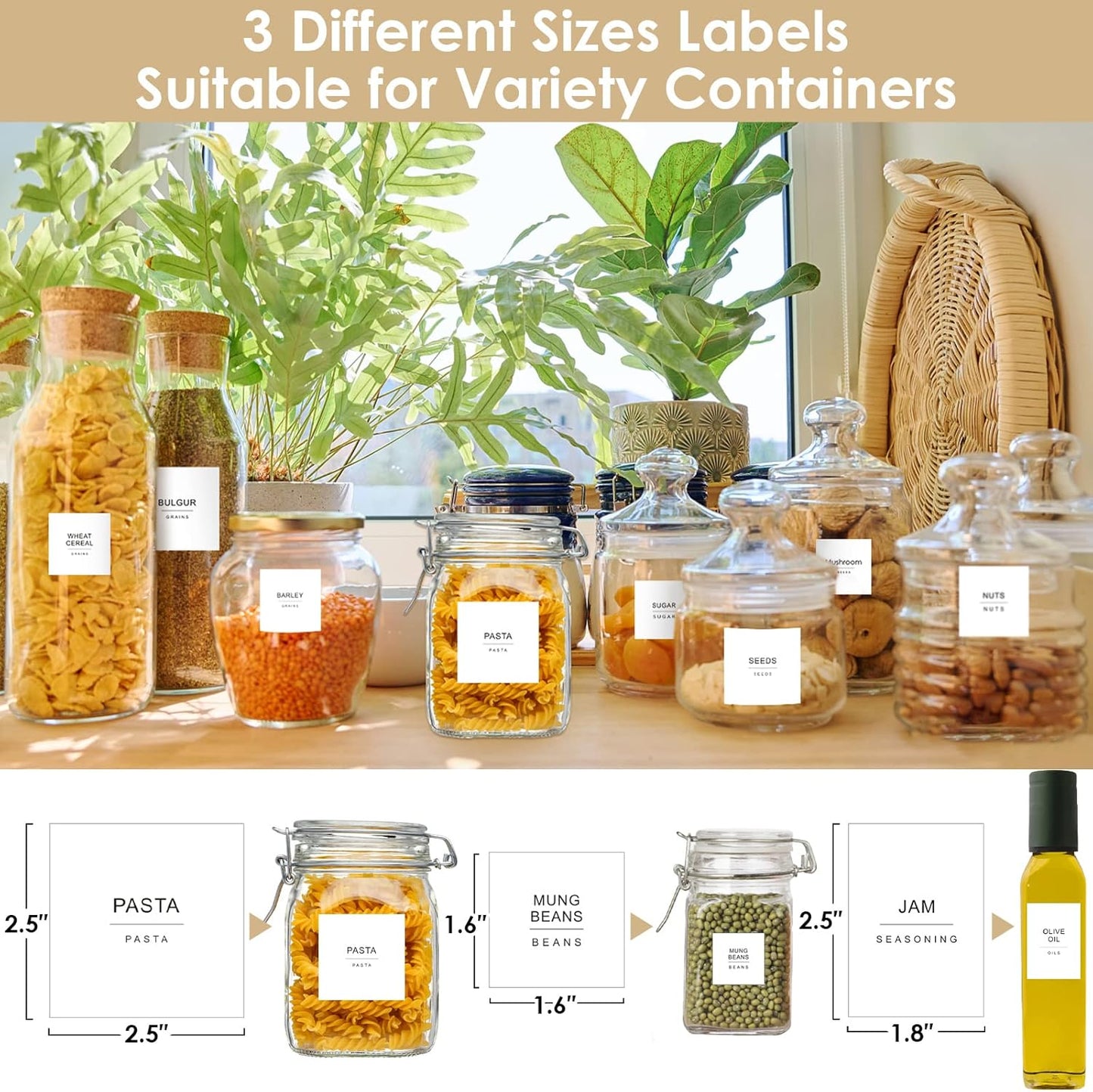 Pantry Label Stickers — 434 Pcs Waterproof, 3 Sizes + 31 DIY Blank Labels