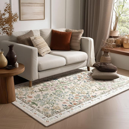 Washable Round Rugs for Bedroom 4ft: Living Room Rug Stain Resistant Non Slip Low Pile Ultra Soft Faux Wool Small Circle Rugs for Entryway Kitchen Bathroom Nursery Entrance Dorm Home Office Indoor