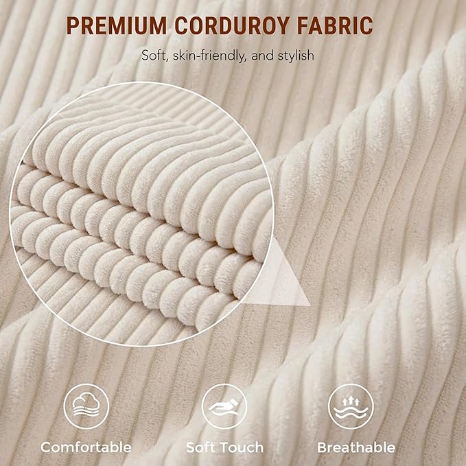 Premium White Corduroy Accent Chair - High-Back Upholstered Armchair with White Legs