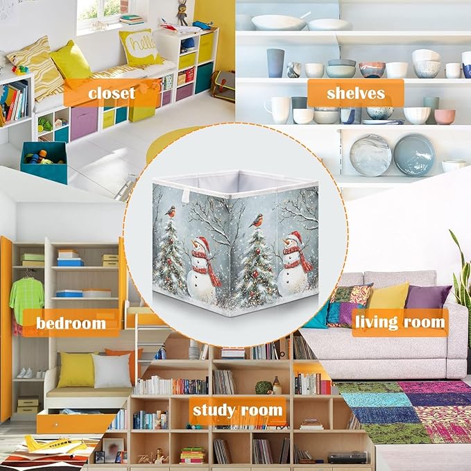 Bolaz Snowman and Christmas Tree Closet Organizers Storage Cubes Storage Bins Shelf Baskets Containers for Home Room Office,Square