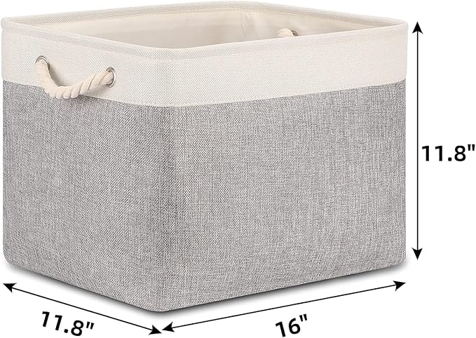 Large Fabric Storage Baskets Set of 2 - Premium Organizer Bins with Metal Frame