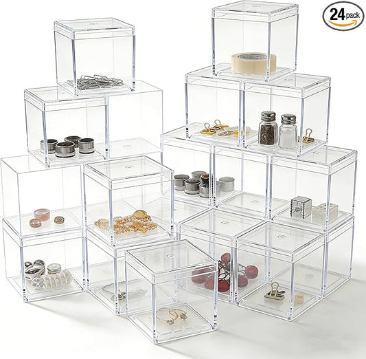 KissYou Acrylic Box Easter Clear Candy Boxes with Lid Acrylic Square Cube 4 Pieces Display Case Transparent Jewelry Storage Box Party Decorative Boxes