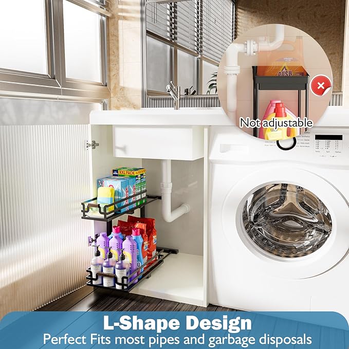 Under Sink Organizers, 2 Tier Slide Out Under Sink Organizers, Under Sink Storage for Bathroom Kitchen (1 Pack)