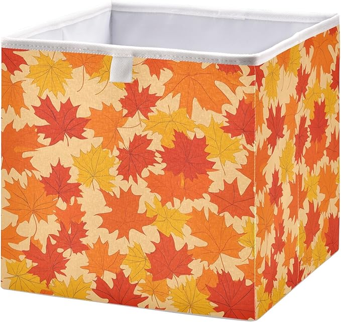 Bolaz Autumn Maple Leaves Pattern Closet Organizers Storage Cubes Storage Bins Shelf Baskets Containers for Home Room Office,Rectangle