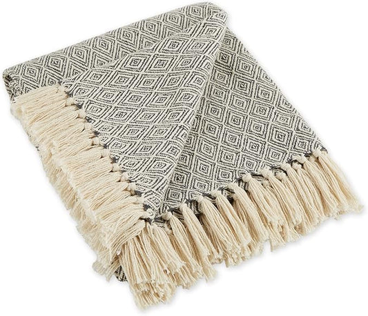 DII Global, Fields of Diamond Woven Throw, 50x60, Mineral