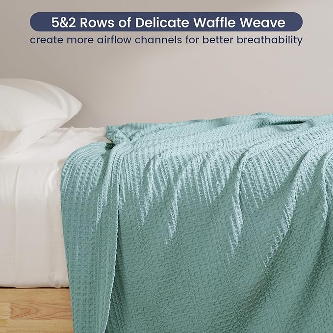 PHF Lightweight Waffle Weave Throw Blanket 50"x 60", Soft Woven Summer Blanket for Hot Sleepers - Aesthetic Home Decor for Couch Bed Sofa, Pet Friendly, Dusty Blue
