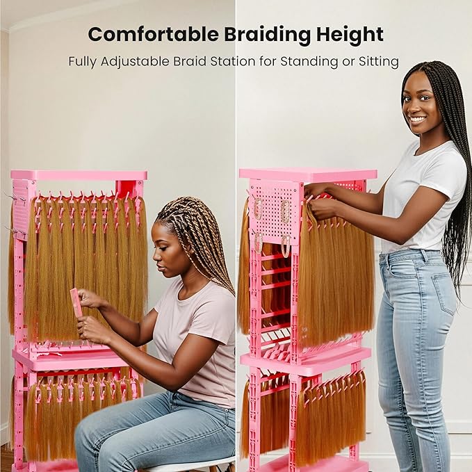 Braiding Rack with Tools, 2-Sided Hair Rack Braid Stand with Wheels, 220 Pegs Standing Hair Separator Divider Extension Holder Hanger Perm Accessories for Salon Home