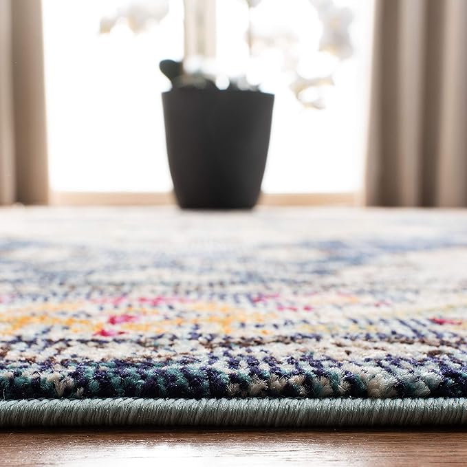 SAFAVIEH Monaco Collection Area Rug - 6'7" x 9'2", Navy & Light Blue, Non-Shedding & Easy to Clean, Distressed Medallion Design, Ideal for Living Room, Bedroom, Dining Space (MNC243N)