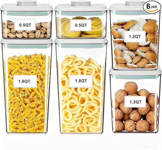 Pop Containers with Lids - Stackable Airtight Food Storage, Kitchen Pantry Storage Containers for Snacks Candy Salt Herbs Spices BPA-Free (0.5qt +1.2qt +1.8qt)*2