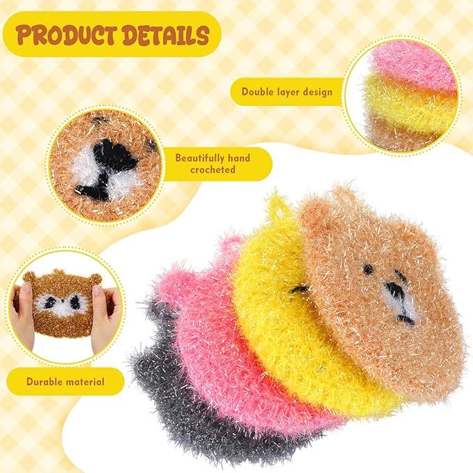 16 Pcs Dish Scrubber Non Scratch Dish Washing Scrubbers Reusable Household Cleaning Kitchen Tools for Dishwashing Washing Dishes Cookware Tubs Sinks (Animal)