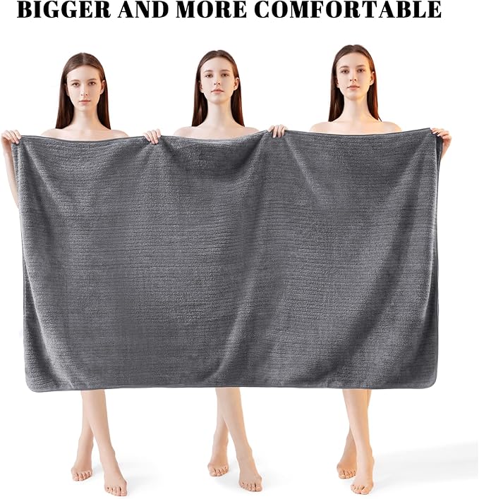 Bath Towels Set of 4 Extra Large 35 x 70 Inches,Luxury Thick High Absorbent and Quick Dry Bath Sheet,Ultra Soft Microfiber,Bathroom,Beach,Yoga,Sport,SPA,Fitness (Grey)