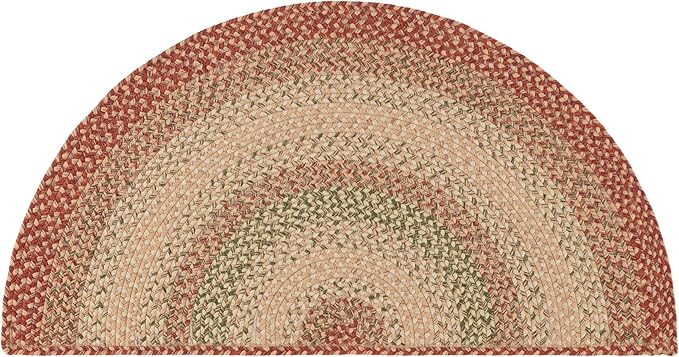 SAFAVIEH Washable Rug Outdoor Braided Collection - 2'6" x 4' Half Moon Shape, Rust & Multi, Handmade & Reversible, Non-Shedding & Easy to Clean, Entryway, Front Door, Kitchen, Mudroom (BRD303A)
