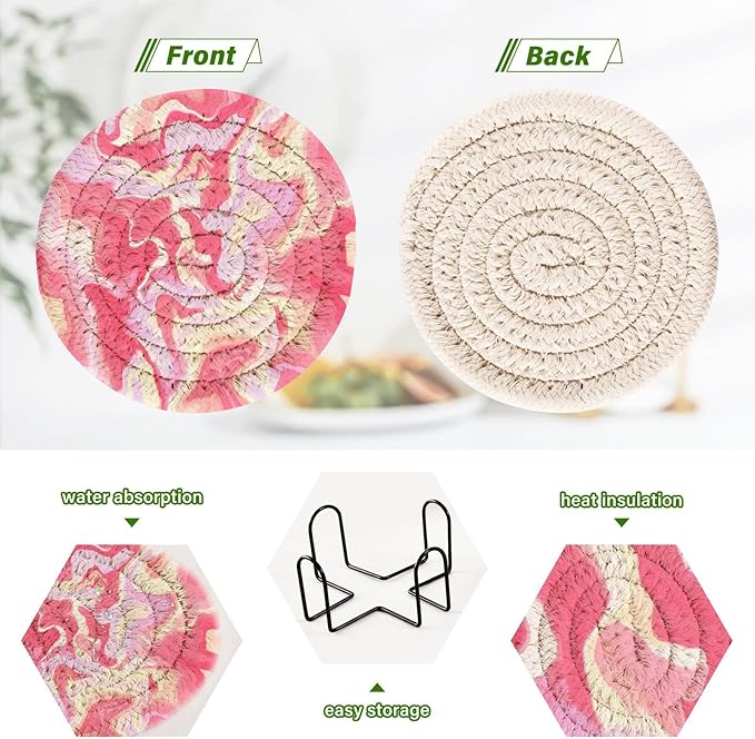 Minimalist Home Decor for Coffee Table, Kitchen, Drink Coasters, Acrylic Handmade Cotton Absorbent Coaster Set of 6, Housewarming and Wedding Registry Ideas
