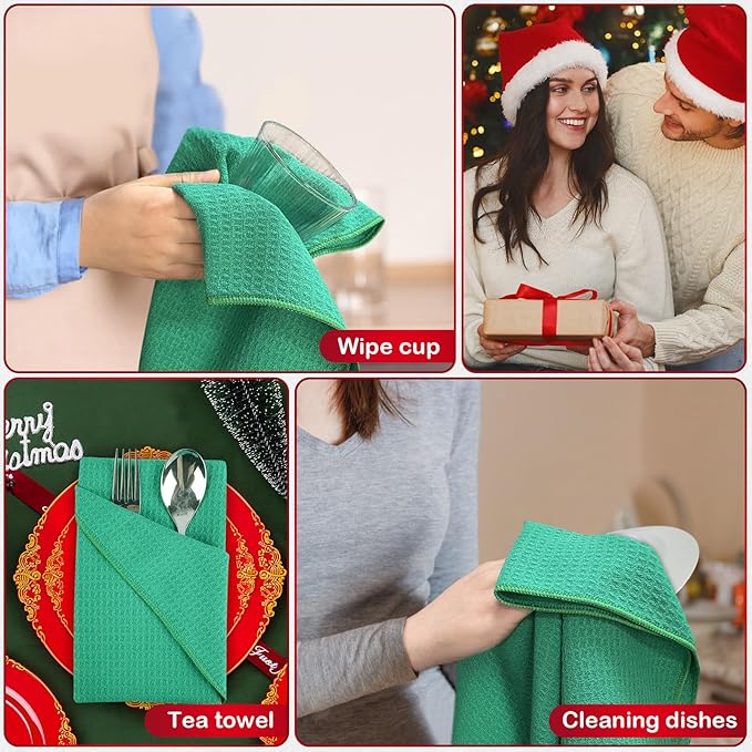 Kitchen Towel Premium Sublimation Blank Towels Fast Drying Tea Towel Polyester Dish Towels for Drying Dishes Festive Decoration 16 Inch X 24 Inch 10 Pack Christmas Green