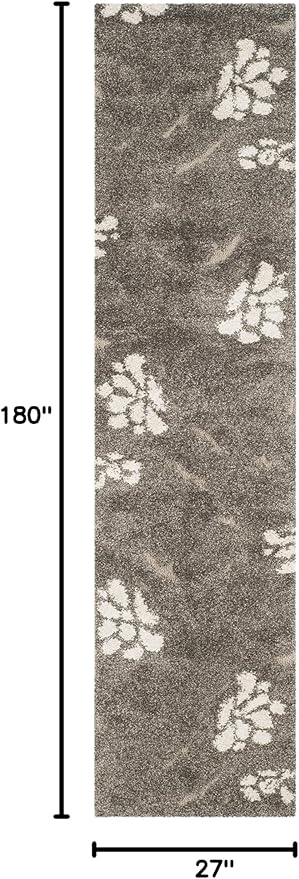 SAFAVIEH Florida Shag Collection Runner Rug - 2'3" x 15', Smoke & Beige, Floral Design, Non-Shedding & Easy Care, 1.2-inch Thick Ideal for High Traffic Areas in Living Room, Bedroom (SG464-7913)