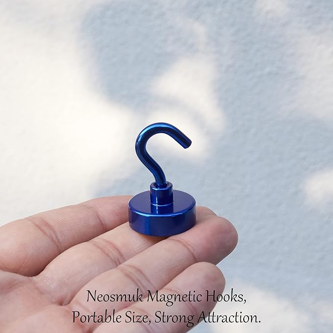 Neosmuk Magnetic Hooks,Heavy Duty Earth Magnets with Hook for Refrigerator, Extra Strong Cruise Hook for Hanging, Magnetic Hanger for Cabins, Grill (Navyblue, Pack of 4)