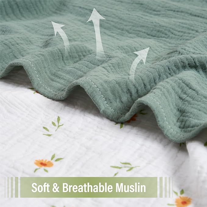 Meracorallo Muslin Swaddle Blanket, 100% Cotton Receiving Blanket Soft and Breathable Swaddle Wrap for Baby Boys and Girls (Roman Green)