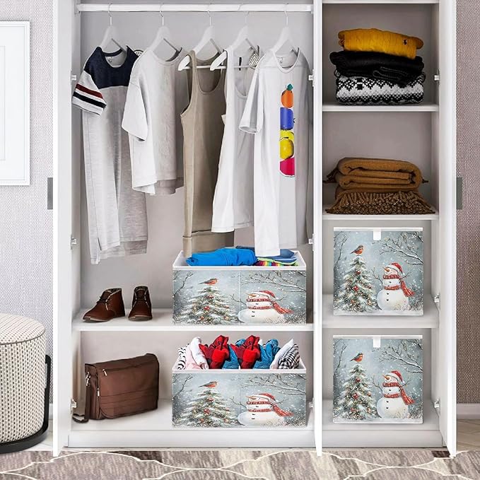 Bolaz Snowman and Christmas Tree Closet Organizers Storage Cubes Storage Bins Shelf Baskets Containers for Home Room Office,Square