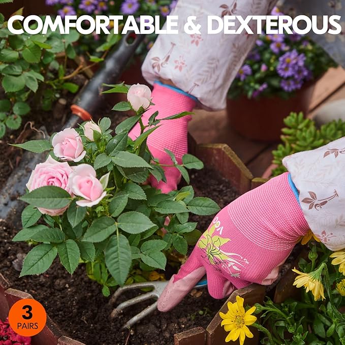 Vgo... 3Pairs Ladies' Nitrile Coating Gardening and Work Gloves (Size S, Green & Pink & Purple, NT2110)