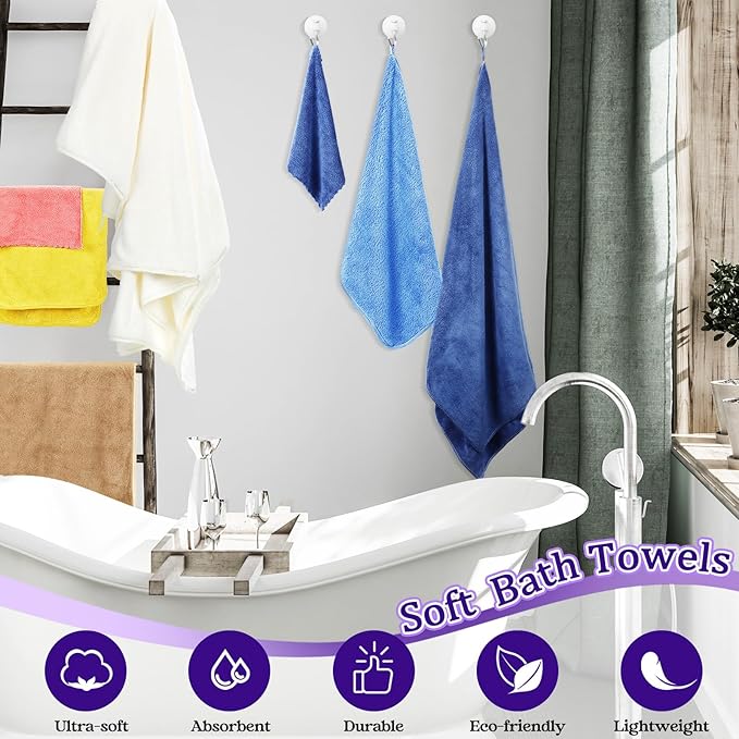 24 Pcs Bathroom Towel Set Bath Towels Bulk Include Hand Towels Washcloths Bath Towels Set Microfiber Coral Velvet Absorbent Towels for Bath Fitness, Bathroom, Sports, Yoga, Travel (Multicolor)
