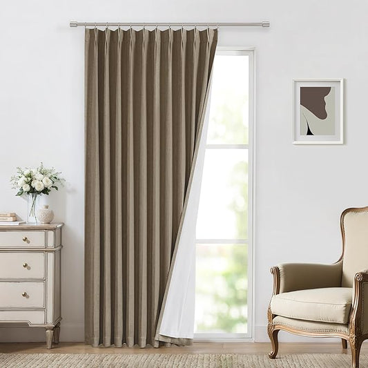 Vision Home Brown Pinch Pleated Full Blackout Curtains Linen Blended 60" Wide Thermal Insulated Window Panels 84 inch for Bedroom Living Room Darkening Pleat Drapes with Hooks Back Tab 60" Wx84 Lx1