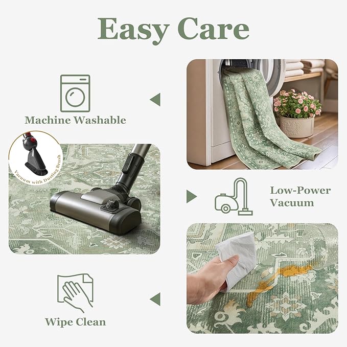 Sage Green 2x6 Runners for Kichen Floor Washable Non Skid, Soft Green Medallion Hallway Runner Rug for Entryway Foyer Mudroom, Cottagecore Carpet Runners 6ft for Bedside Bathroom Laundry Room