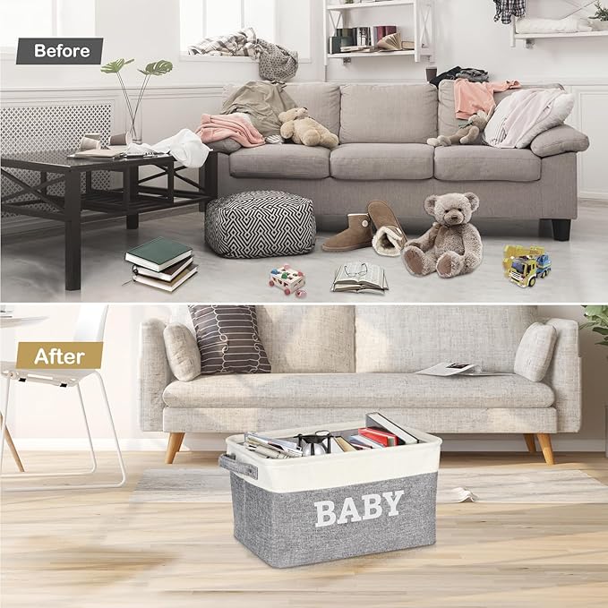 Large Gift Basket Empty 15.5 x 11.6 x 9.4, Baby Storage Basket Shower Gifts for for Newborn Baby Essentials, Diaper Caddy Organizer with Handles, Decorative Baskets for Home Decor Shelves (Style 2)