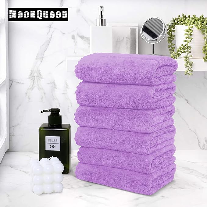 18 Pack Premium Hand Towels - Quick Drying - Microfiber Coral Velvet Highly Absorbent Towels - Multipurpose Use as Hotel, Bathroom, Shower, Spa, Hand Towel 16 x 28 inches (Purple)
