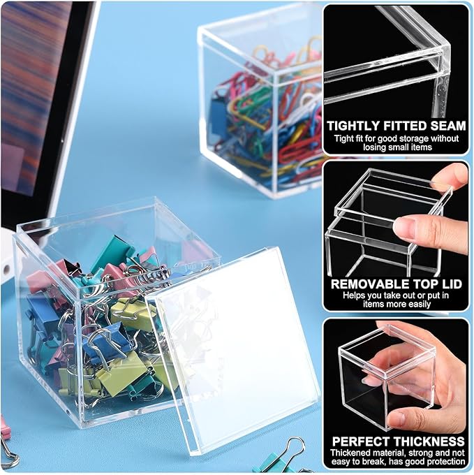 Tuanse 40 Pcs Acrylic Box with Lid Clear Small Acrylic Box Plastic Square Cube with Lid Mini Containers Display 2.2 x 2.2 x 2.2 Inch for Candy Pill Tiny Jewelry Toys Gifts