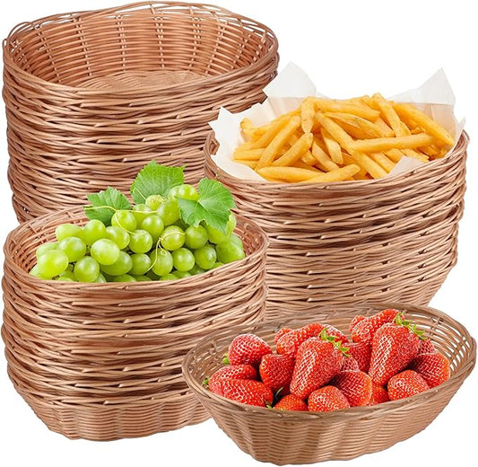 Oval Wicker Baskets - Bulk, 27 Pack, Bread & Gift Baskets, Durable, Home & Restaurant Use