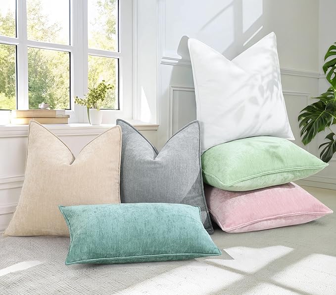 decorUhome Spring Couch Throw Pillow Covers 18x18 Set of 2, Decorative Soft Velvet Modern Cozy Chenille Pillow Cases with Elegant Design for Sofa Bed Living Room Home Decor, Ultimate Gray