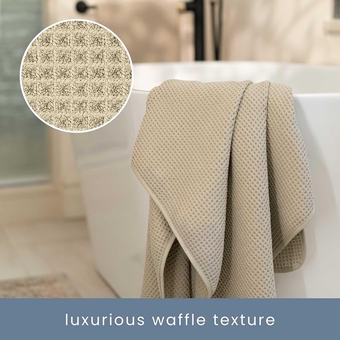 S&T INC. Aura Microfiber Waffle Bath Towels, 4 Pack, Quick-Dry, Ultra Absorbent, Lightweight Towels for Bathroom, Gym, Travel and Beach, 30 inches x 60 inches, 420GSM, Beige