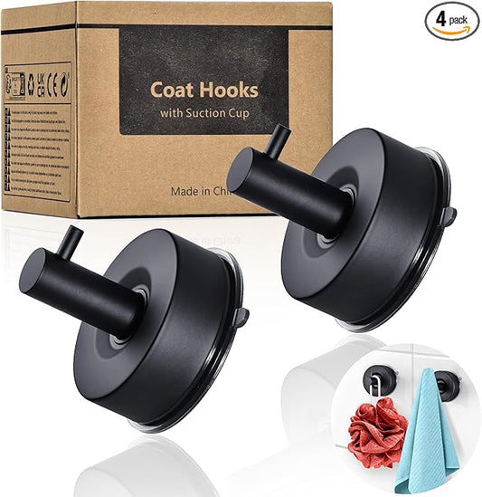 YOHOM Suction Cup Hooks for Shower Wall Bathrooms Towels Hook for Glass Door Heavy Duty (Black, 2 PCS)