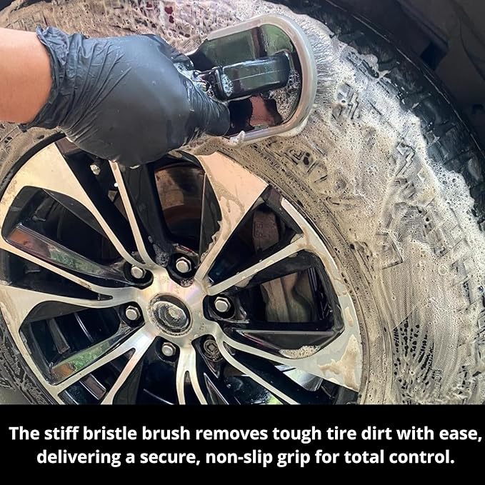 Car Wheel Brush & Wheel Barrel Brush Kit – 19" Soft Non-Scratch Microfiber Rim + Stiff-Bristle Scrubber for Tires, Rubber Mats & Motorcycles – Tire Brushes for Cleaning Tires