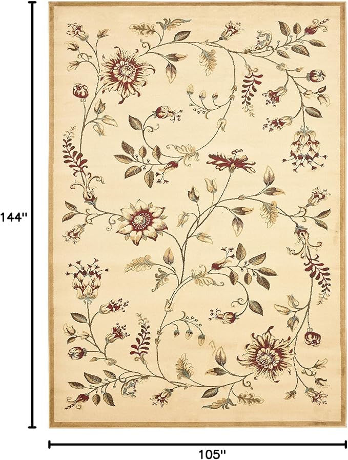 SAFAVIEH Lyndhurst Collection Area Rug - 8'9" x 12', Ivory & Multi, Traditional Floral Design, Non-Shedding & Easy Care, Ideal for High Traffic Areas in Living Room, Bedroom (LNH552-1291)