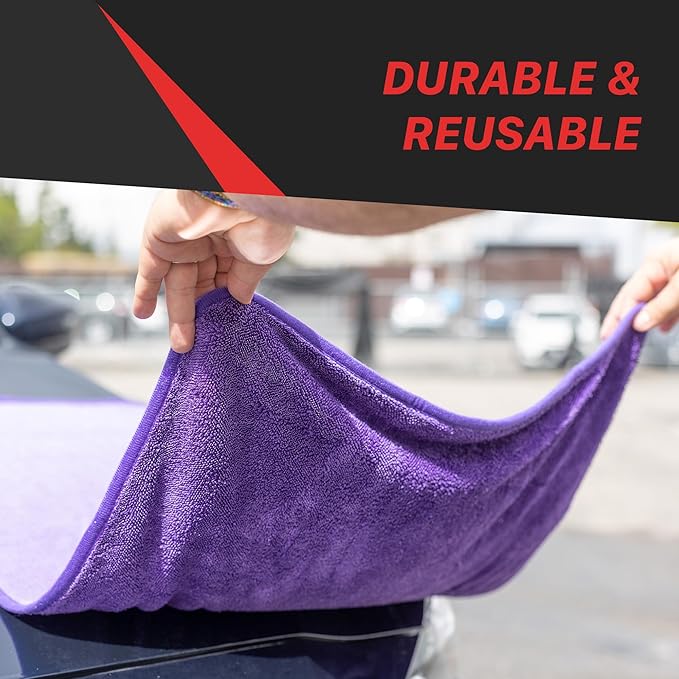 20" x 24" Universal Purple Car Drying Towel – 1200 GSM Rinse-Free Double-Sided Microfiber – Plush, Super Absorbent Towel for Car Wash & Detailing