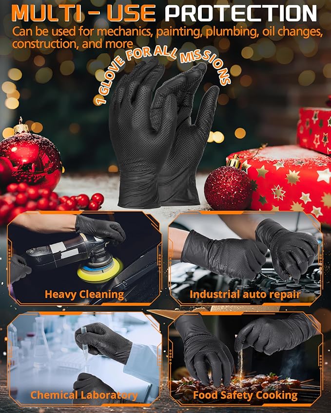 nitroshield 9mil Heavy Duty Disposable Nitrile Gloves, Black Medium 800Pcs -Chemical Resistant, Latex Powder Free Rubber Gloves Diamond Texture for Automotive, Mechanics, Cooking,BBQ, Industrial Use